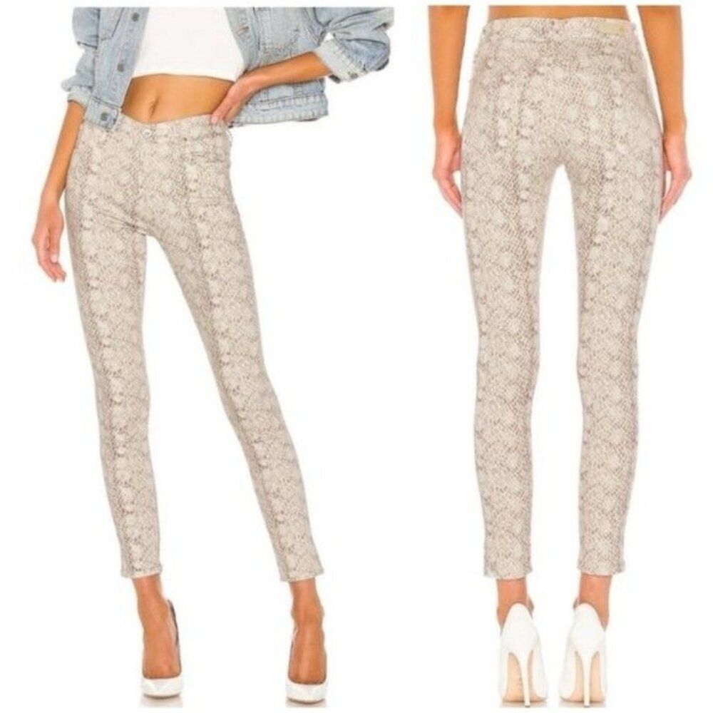 New AG Adriano Goldschmied Farrah Silk Python Ivory Dust Jeans Size 31